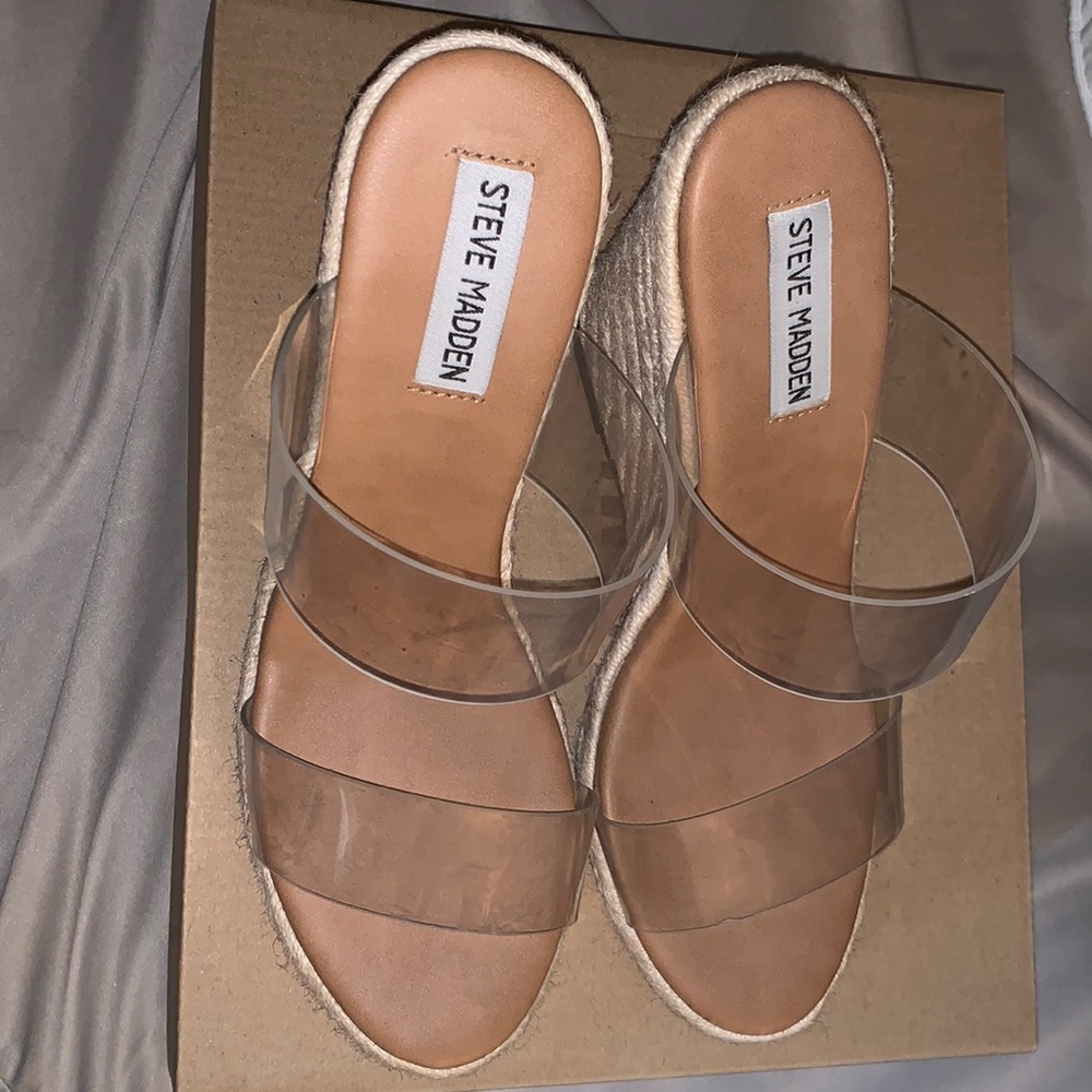 Steve Madden Straw Clear Strapped Wedges